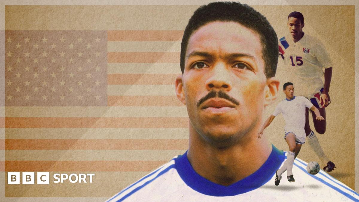 Graphic showing Desmond Armstrong against a background of the USA flag